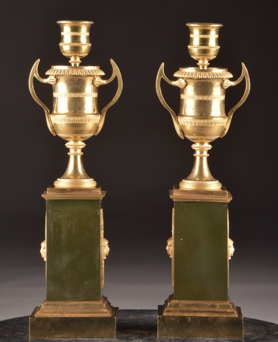 Pair Of Empire Gilded Bronze Candlesticks With Interchangeable Flames – France, Circa 1810-photo-5