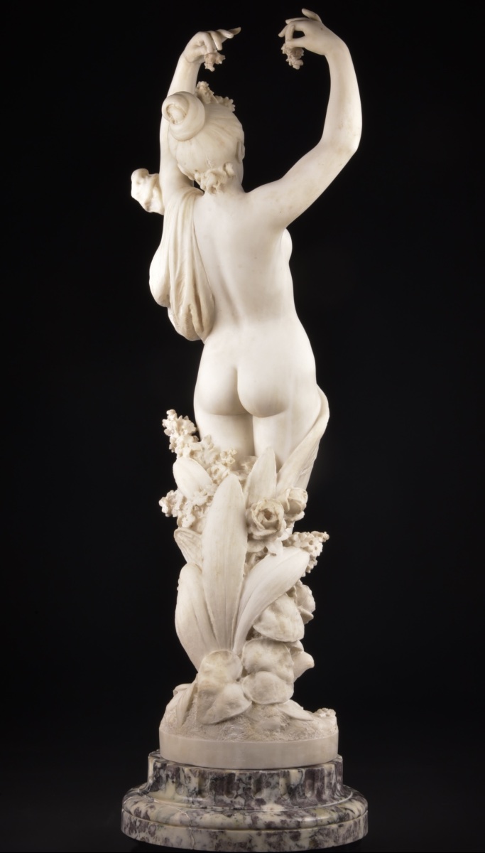 Cesare Lapini – "flore," Large Signed Carrara Marble Sculpture, 19th Century, H. 106 Cm-photo-2