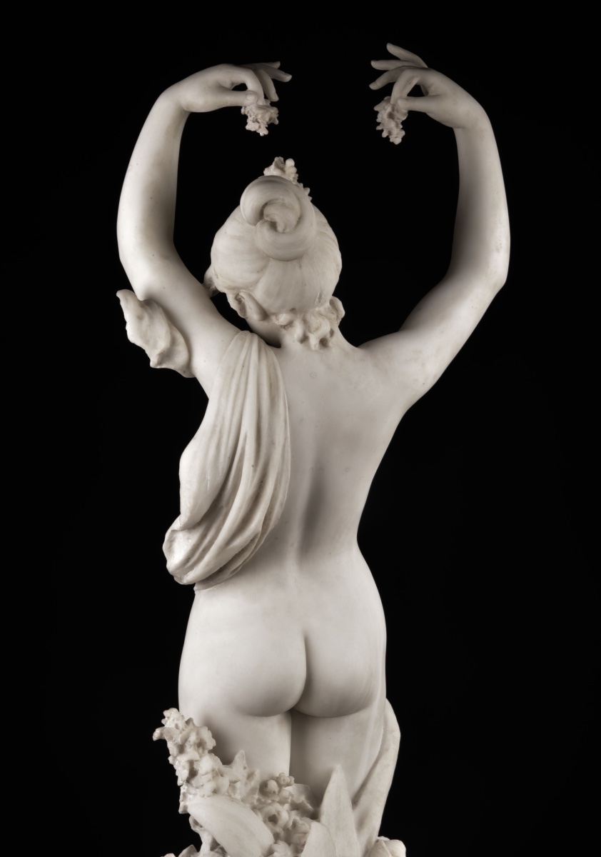 Cesare Lapini – "flore," Large Signed Carrara Marble Sculpture, 19th Century, H. 106 Cm-photo-3