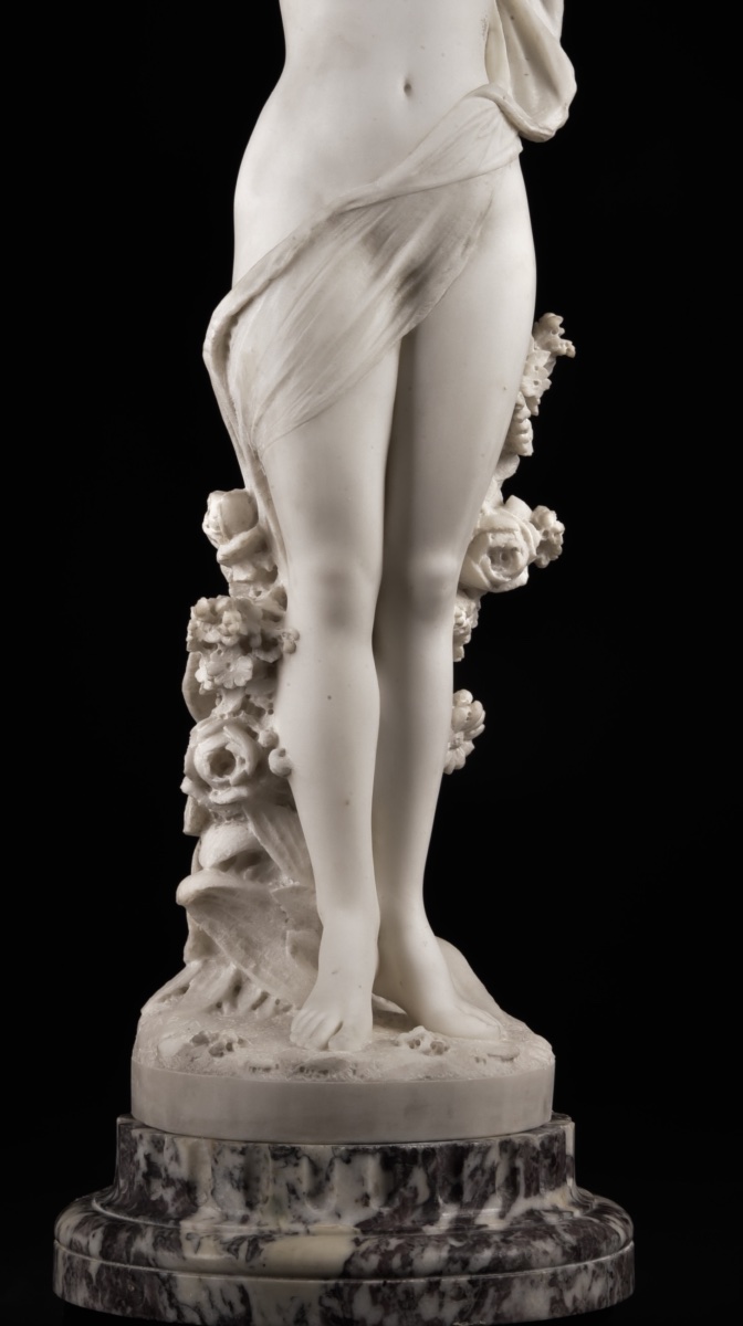 Cesare Lapini – "flore," Large Signed Carrara Marble Sculpture, 19th Century, H. 106 Cm-photo-2