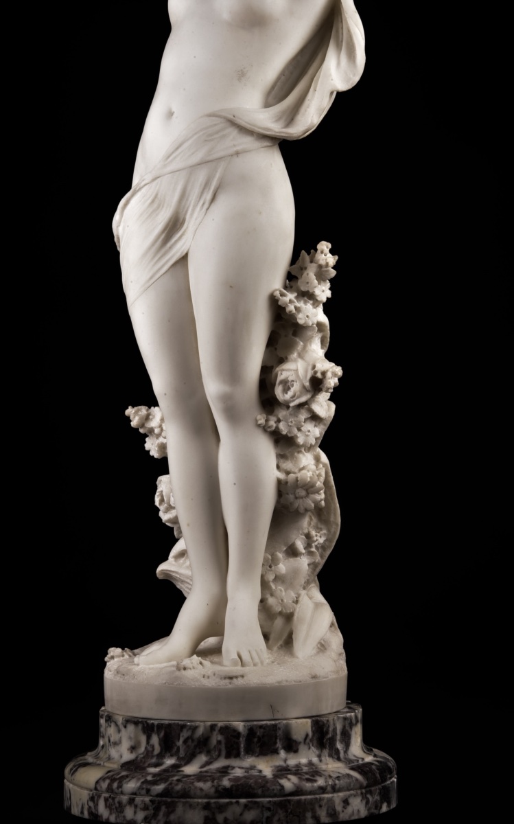 Cesare Lapini – "flore," Large Signed Carrara Marble Sculpture, 19th Century, H. 106 Cm-photo-3