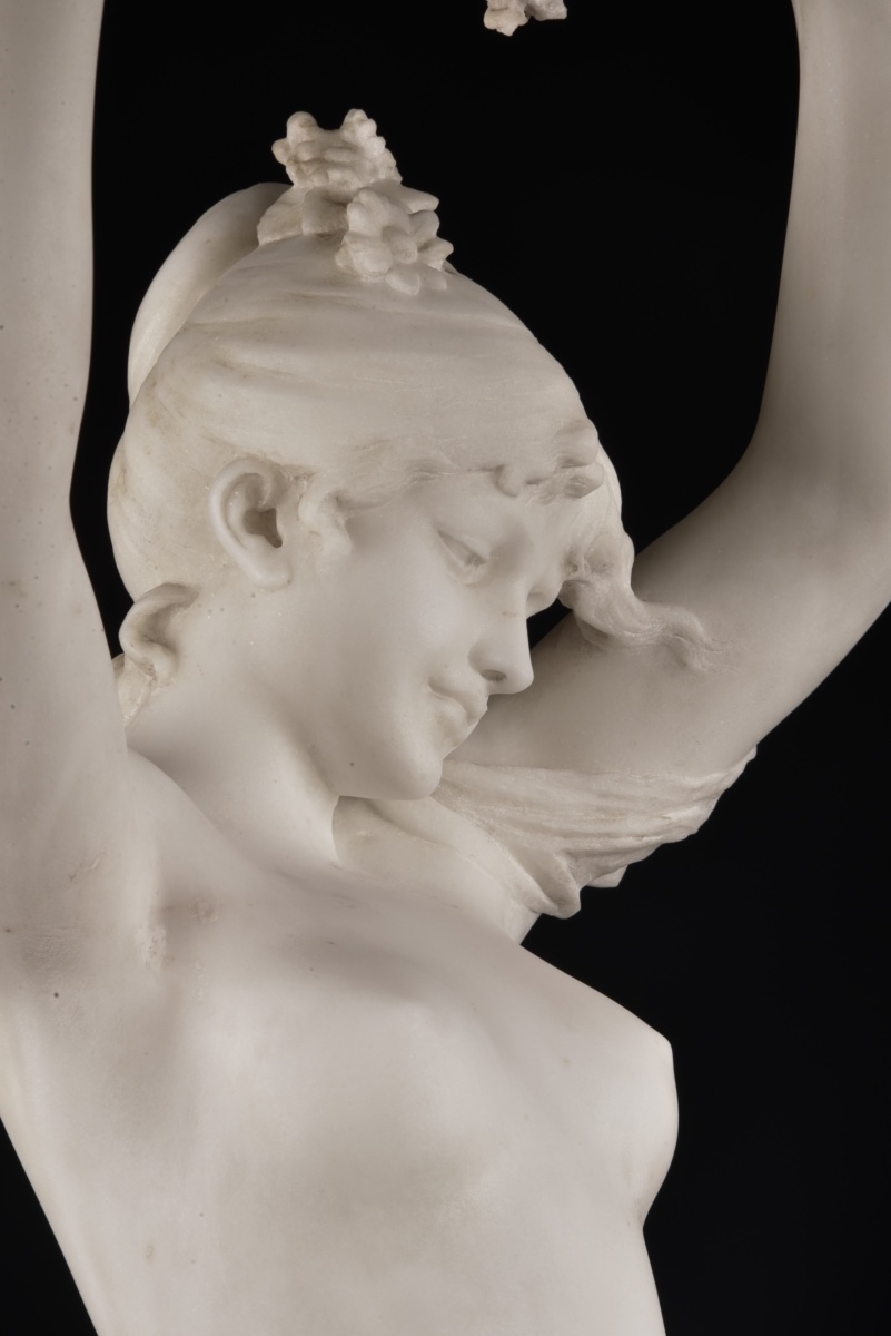 Cesare Lapini – "flore," Large Signed Carrara Marble Sculpture, 19th Century, H. 106 Cm-photo-4