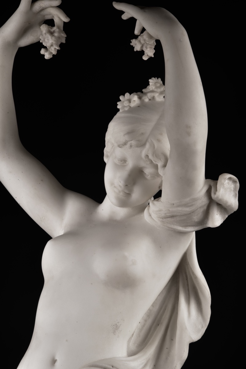 Cesare Lapini – "flore," Large Signed Carrara Marble Sculpture, 19th Century, H. 106 Cm-photo-7