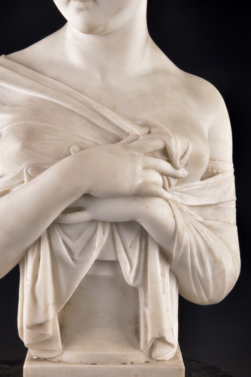 Madame Récamier – Magnificent Neoclassical Bust In Carrara Marble-photo-5