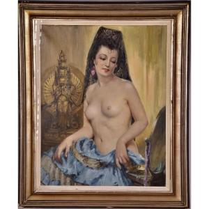  "la Belle Espagnole".  Huile Sur Toile  Par Charles Van Roose, Brussels 1883-1960