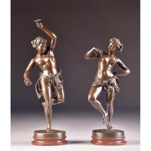 Dominik Mahlknecht (1793-1876) The Dancers Pair Of Bronzes With Patina