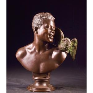 Oskar GLADENBECK (1850-1921) 'Buste d'homme africain au perroquet"