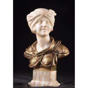 A. Trefoloni (xix-xx) A Bust In Bronze And Alabaster, 50 Cm