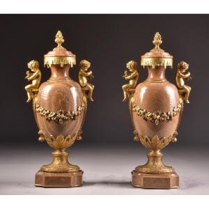 Pair Of Onyx And Gilt Bronze Cassolettes