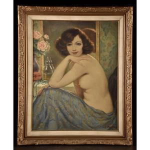 Henri Joseph Thomas (1878–1972)  Portrait de jeune femme au miroir