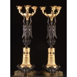 Paire de candélabres Empire en bronze , attribués à Pierre-Philippe Thomire 