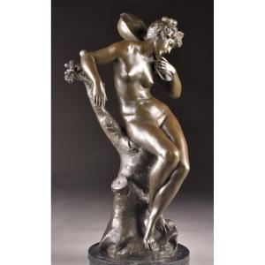 Louis Madrassi (1848-1919) - Art Nouveau Bronze Of A Female Musician