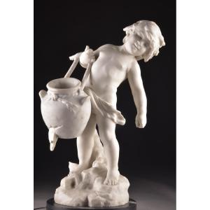 Sculpture en marbre « L’Enfant à la cruche » par Auguste Moreau (1834–1917)