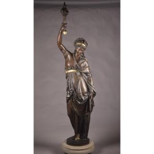 Albert-ernest Carrier-belleuse (1824–1887) – Figure Holding A Torch