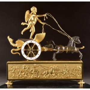 French Empire Gilt-bronze Chariot Clock With Amor, Courvoisier à Paris, Circa 1805–1815