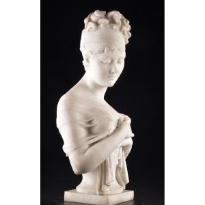 Madame Récamier – Magnificent Neoclassical Bust In Carrara Marble