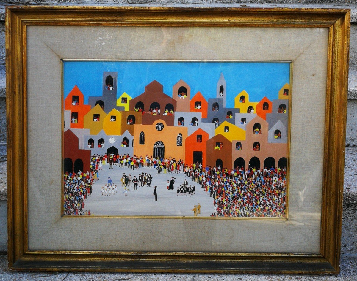 Ottavio Fanfani (1916-1981) Gouache Italie Naïf -photo-2