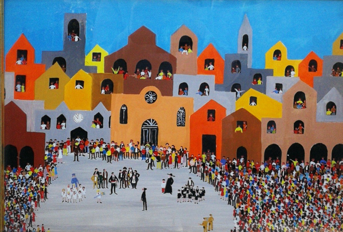 Ottavio Fanfani (1916-1981) Gouache Italie Naïf 