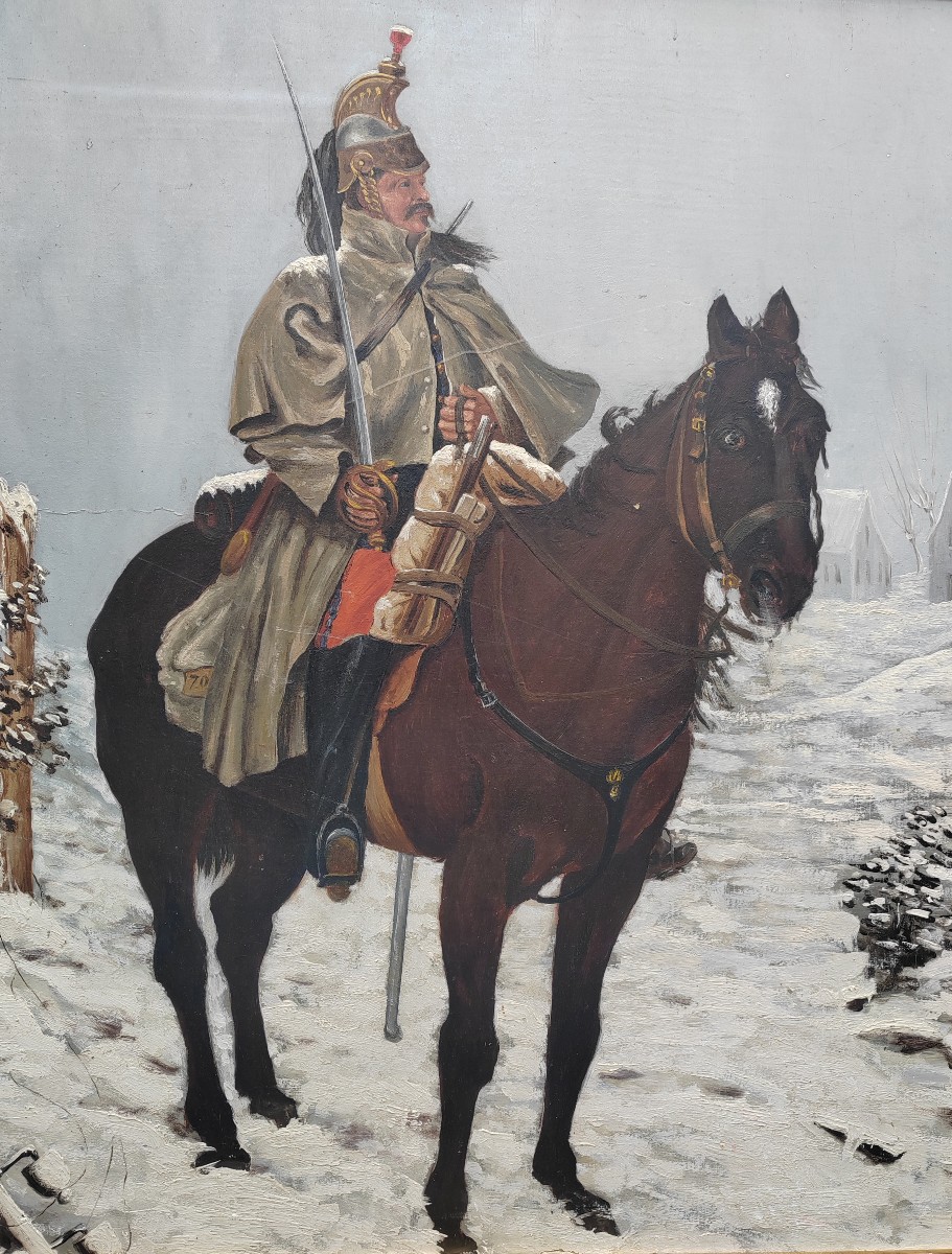 A Cuirassiers Winter 1870 Large Painting Pulaski Poland-photo-2