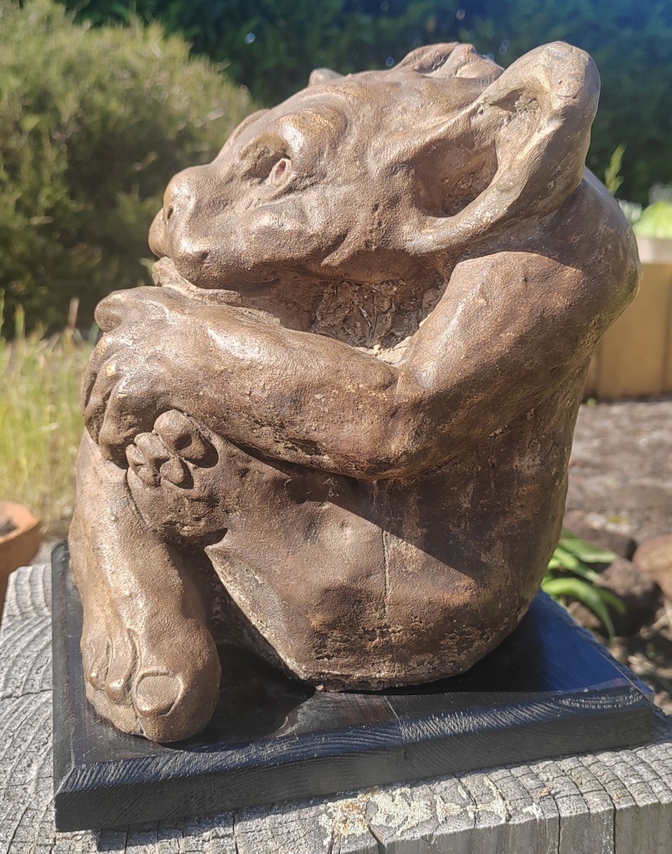 Monstre Gargouille Gnome Sculpture Plâtre 1900-photo-2