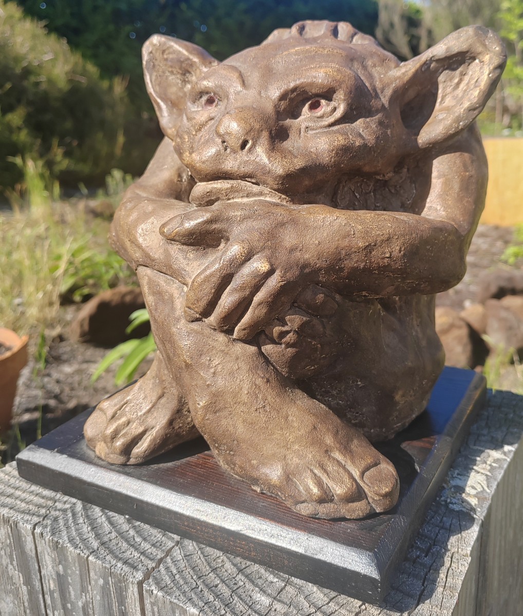 Monstre Gargouille Gnome Sculpture Plâtre 1900-photo-4
