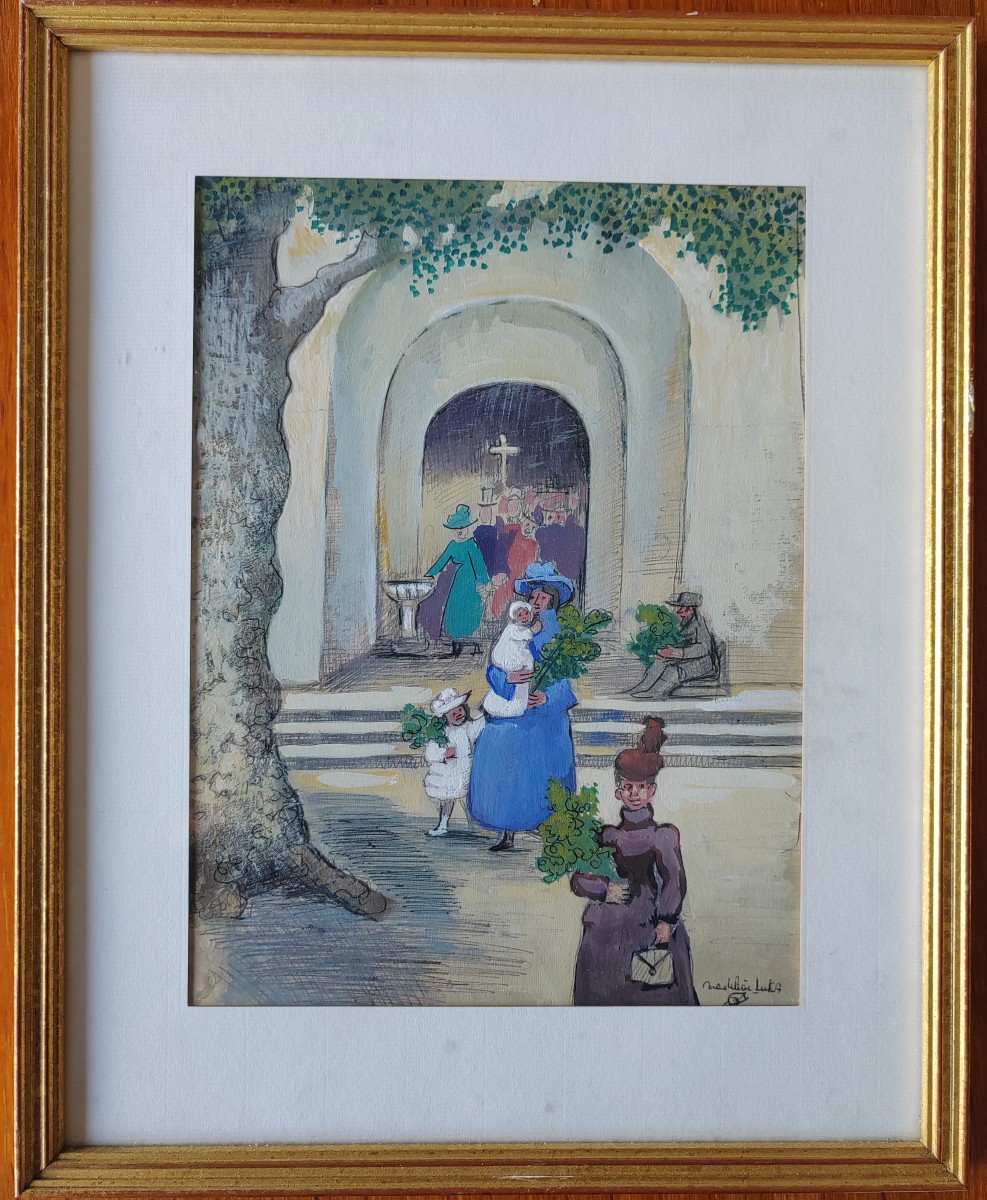 La sortie de la messe Madeleine Luka gouache La Rochelle-photo-2