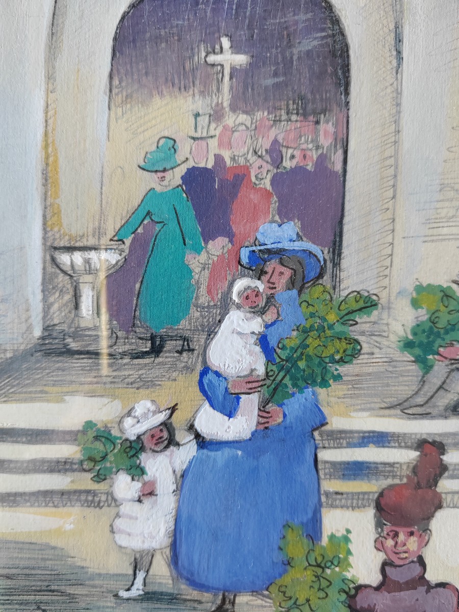 La sortie de la messe Madeleine Luka gouache La Rochelle-photo-4