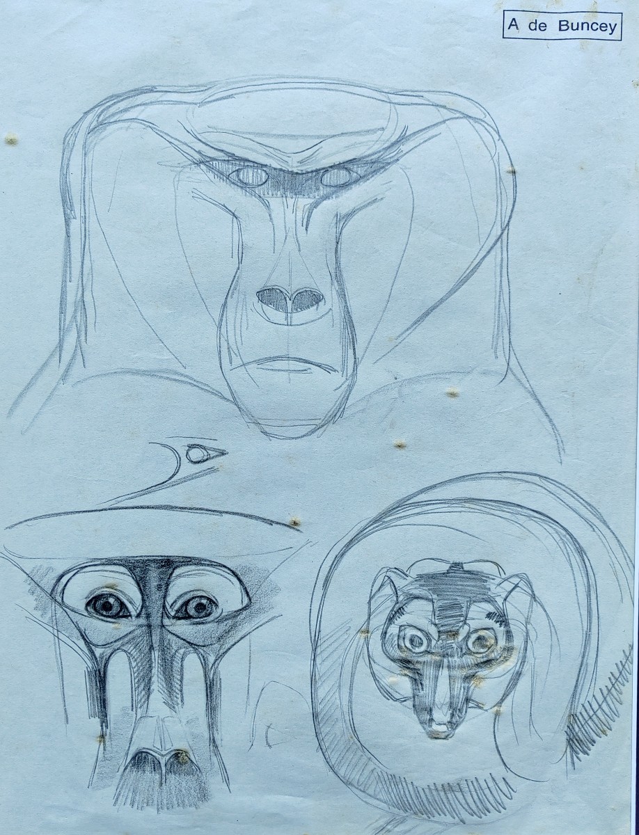 Albin de Buncey singes Jouve Sandoz art déco paire dessins animaliers-photo-3