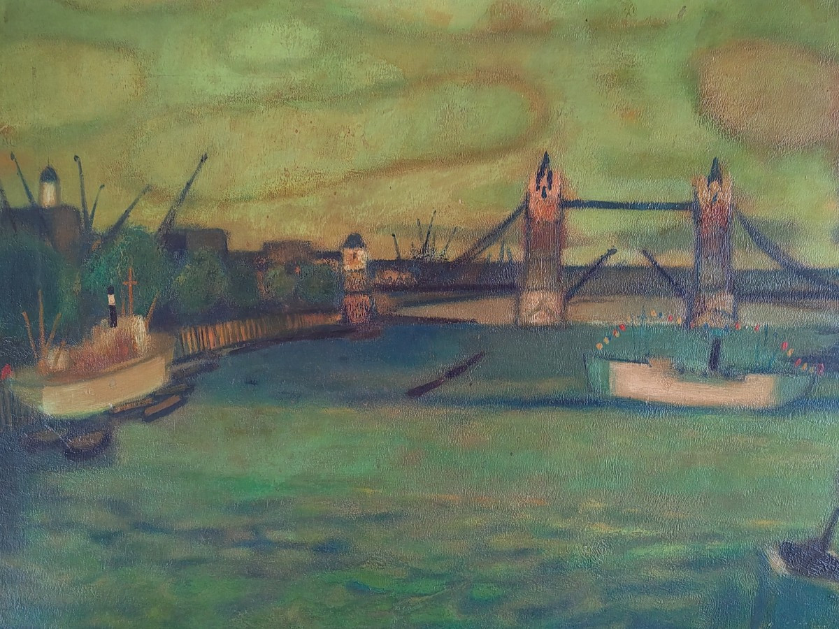 Londres Tower Bridge Yves Ganne important tableau 130x163-photo-4