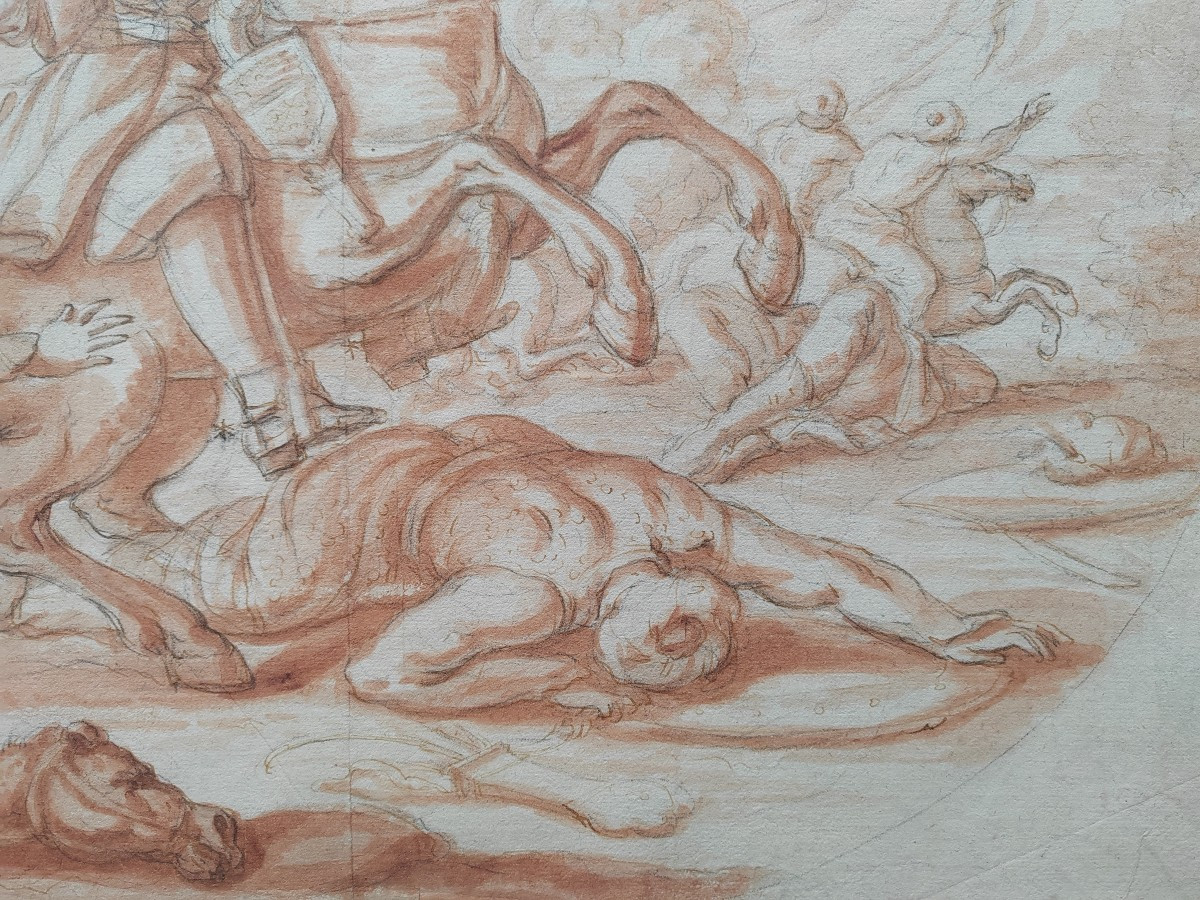 La charge de la cavalerie contre les ottomans Dessin début 18 ème école napolitaine -photo-1