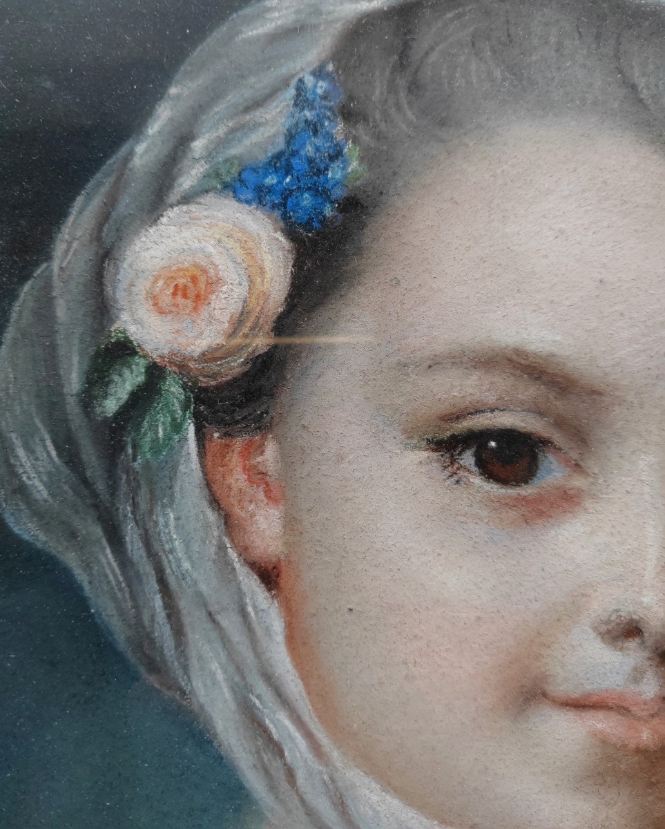 Portrait jeune fille et son petit chien école française 18 ème Louis XVI -photo-3