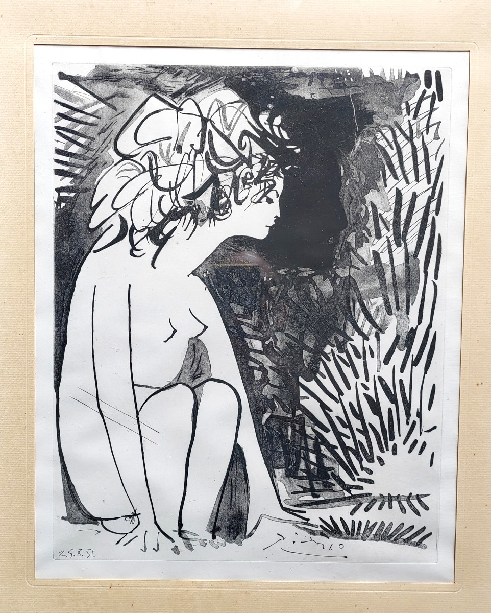 Pablo Picasso (1883-1971) Etching Geneviève At The Waterfall-photo-2