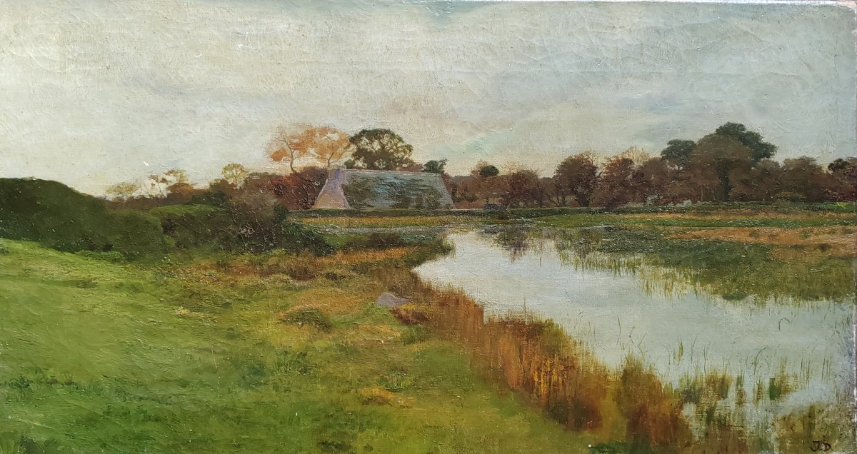 Grand tableau école Barbizon monogramme JD atelier Arthur Dezobry 