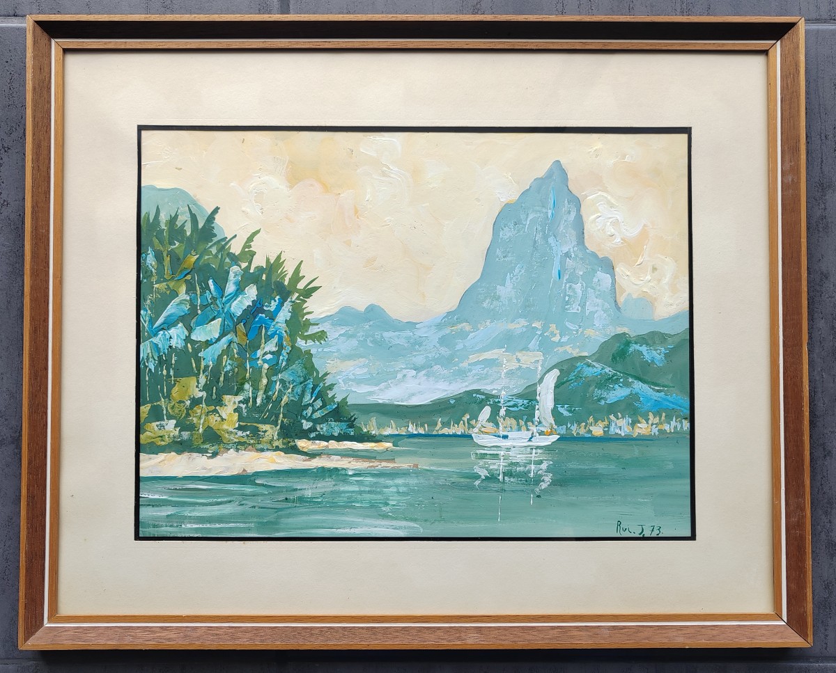 Tahiti Rui Juventin gouache Papeete 1973