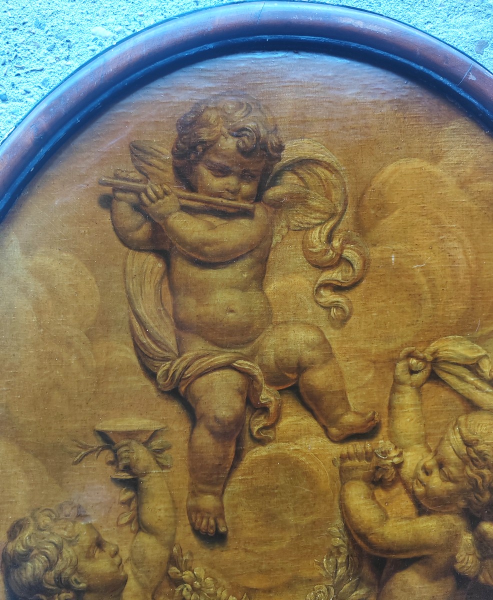 La danse des puttis grand tableau attribué à Plat Joseph Sauvage (1744-1818) -photo-4