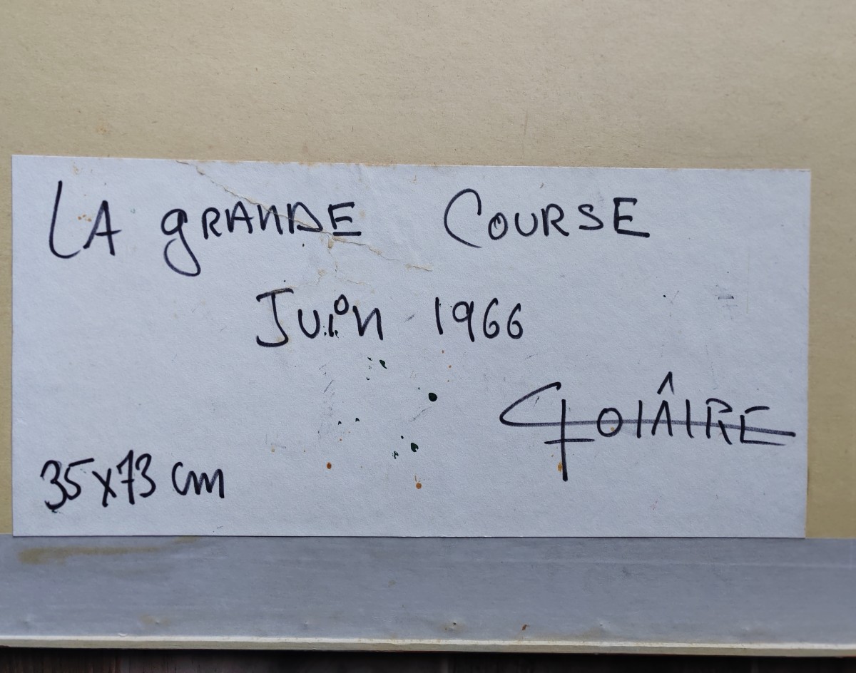 Grande gouache course hippique chevaux tiercé a identifier -photo-1