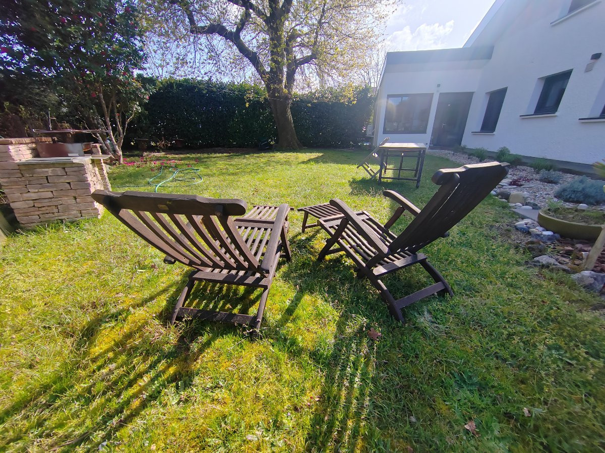 Pair Of Wooden Chaise Longues Armchairs Footrests-photo-3