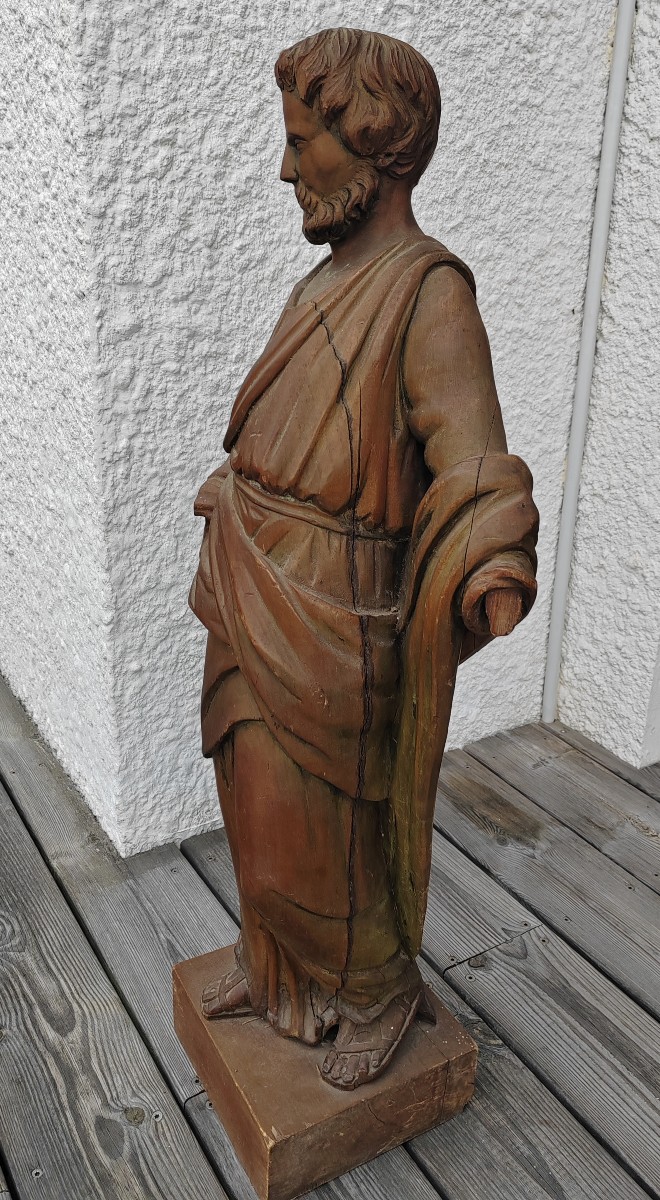 Grande sculpture religieuse apôtre 19 ème St Jean en bois sculpté -photo-2