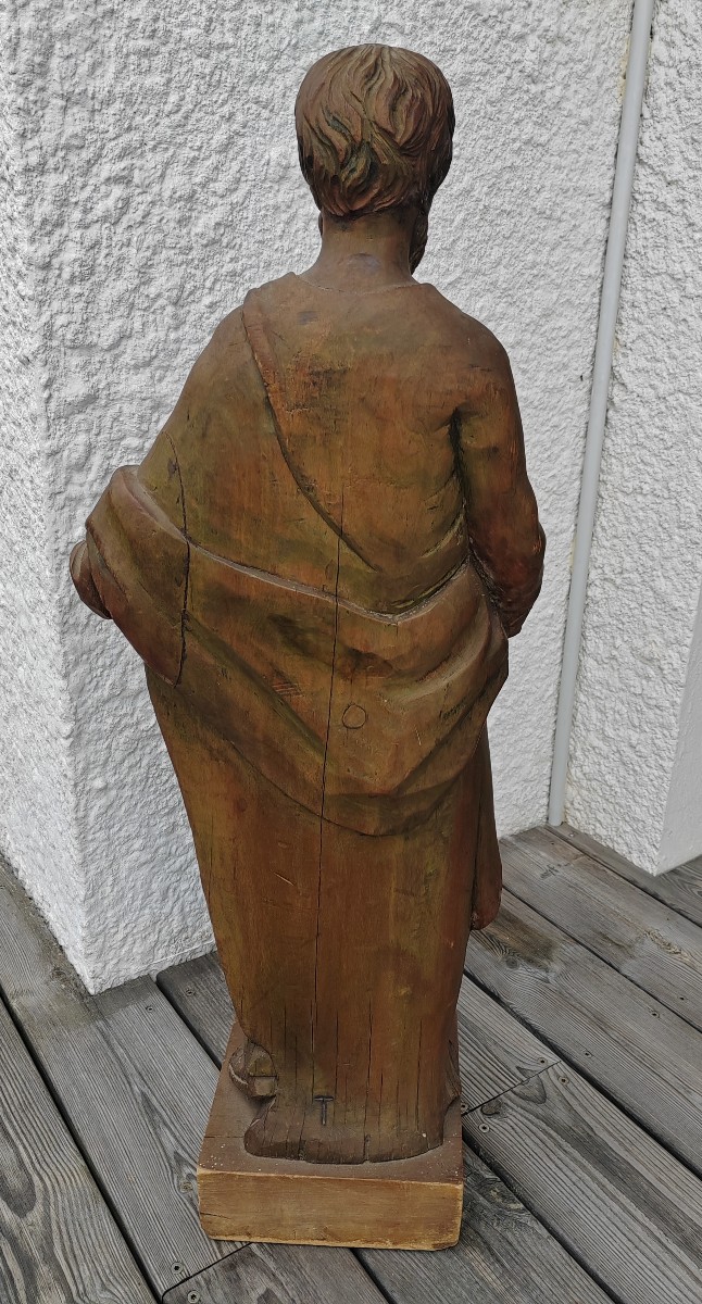 Grande sculpture religieuse apôtre 19 ème St Jean en bois sculpté -photo-1