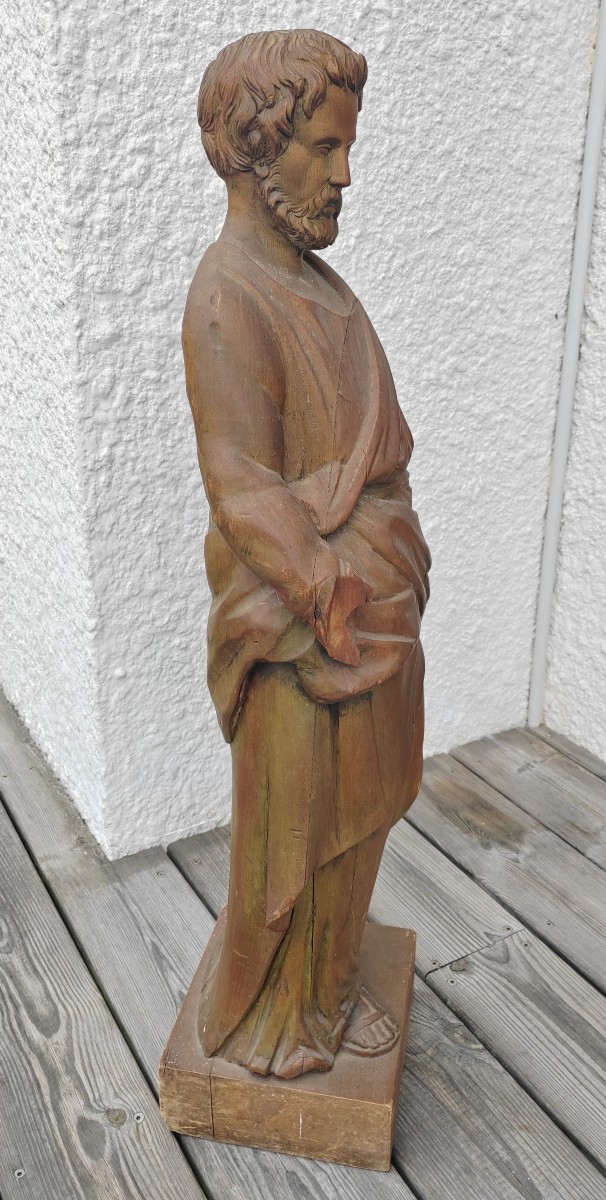 Grande sculpture religieuse apôtre 19 ème St Jean en bois sculpté -photo-2