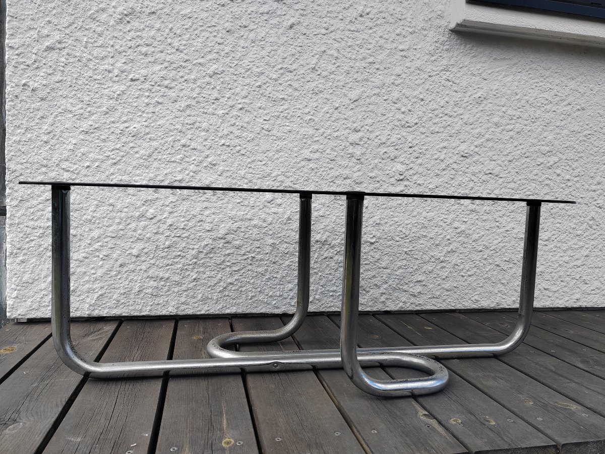 Large Vintage 1970 Coffee Table In Glass And Chrome-photo-1