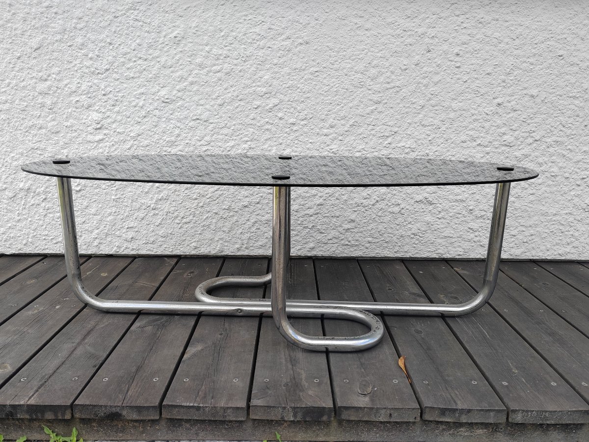 Large Vintage 1970 Coffee Table In Glass And Chrome