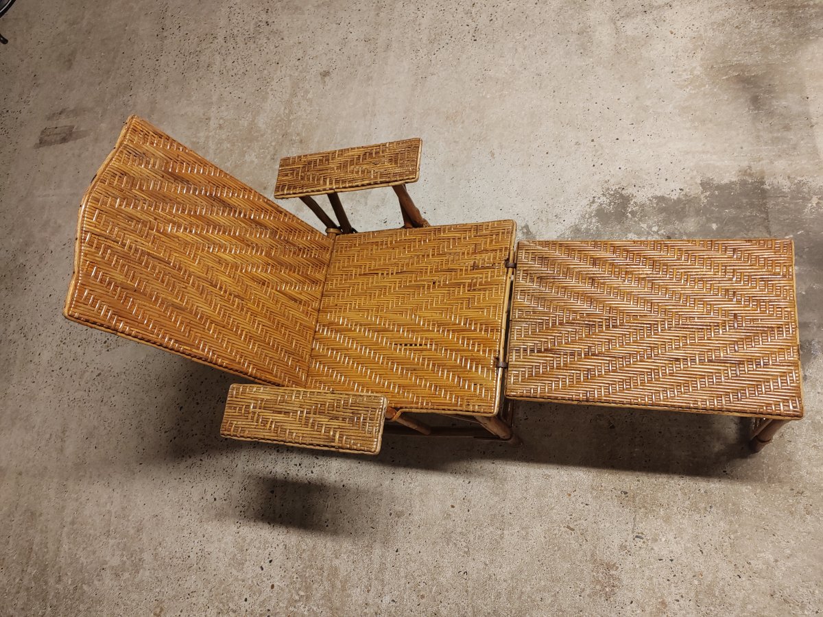 1920s Art Deco Rattan Deck Chair In Good Condition-photo-2