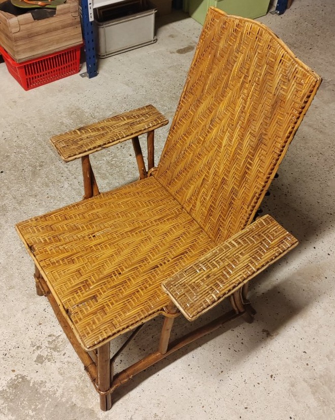 1920s Art Deco Rattan Deck Chair In Good Condition-photo-3