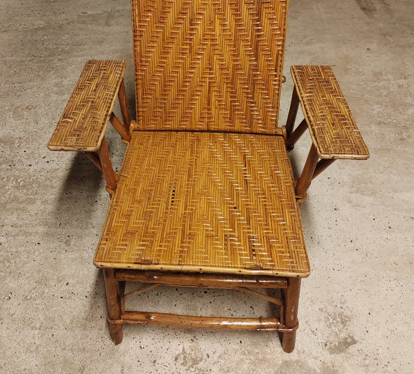 1920s Art Deco Rattan Deck Chair In Good Condition-photo-1