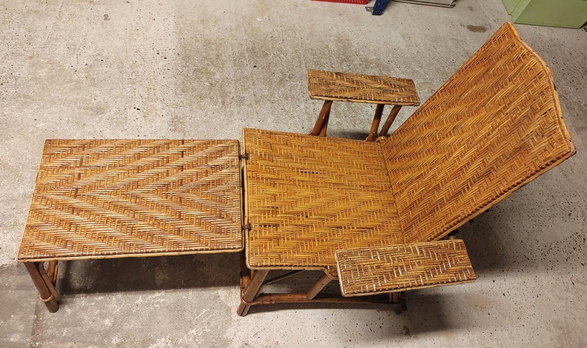 1920s Art Deco Rattan Deck Chair In Good Condition