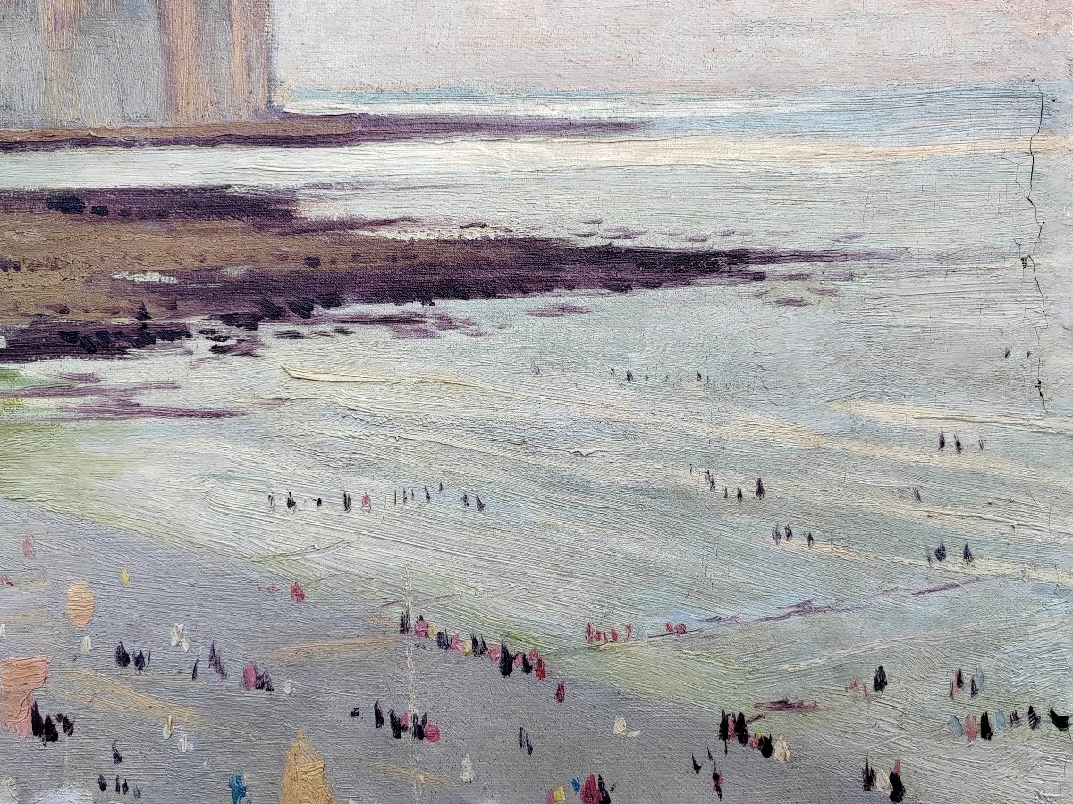 Fécamp Les Petites Dalles André Duteurtre scène plage grand tableau-photo-2