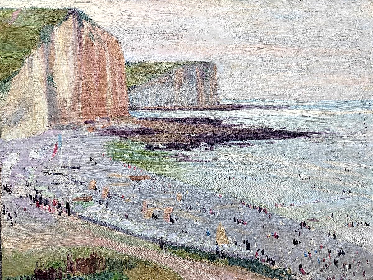 Fécamp Les Petites Dalles André Duteurtre scène plage grand tableau