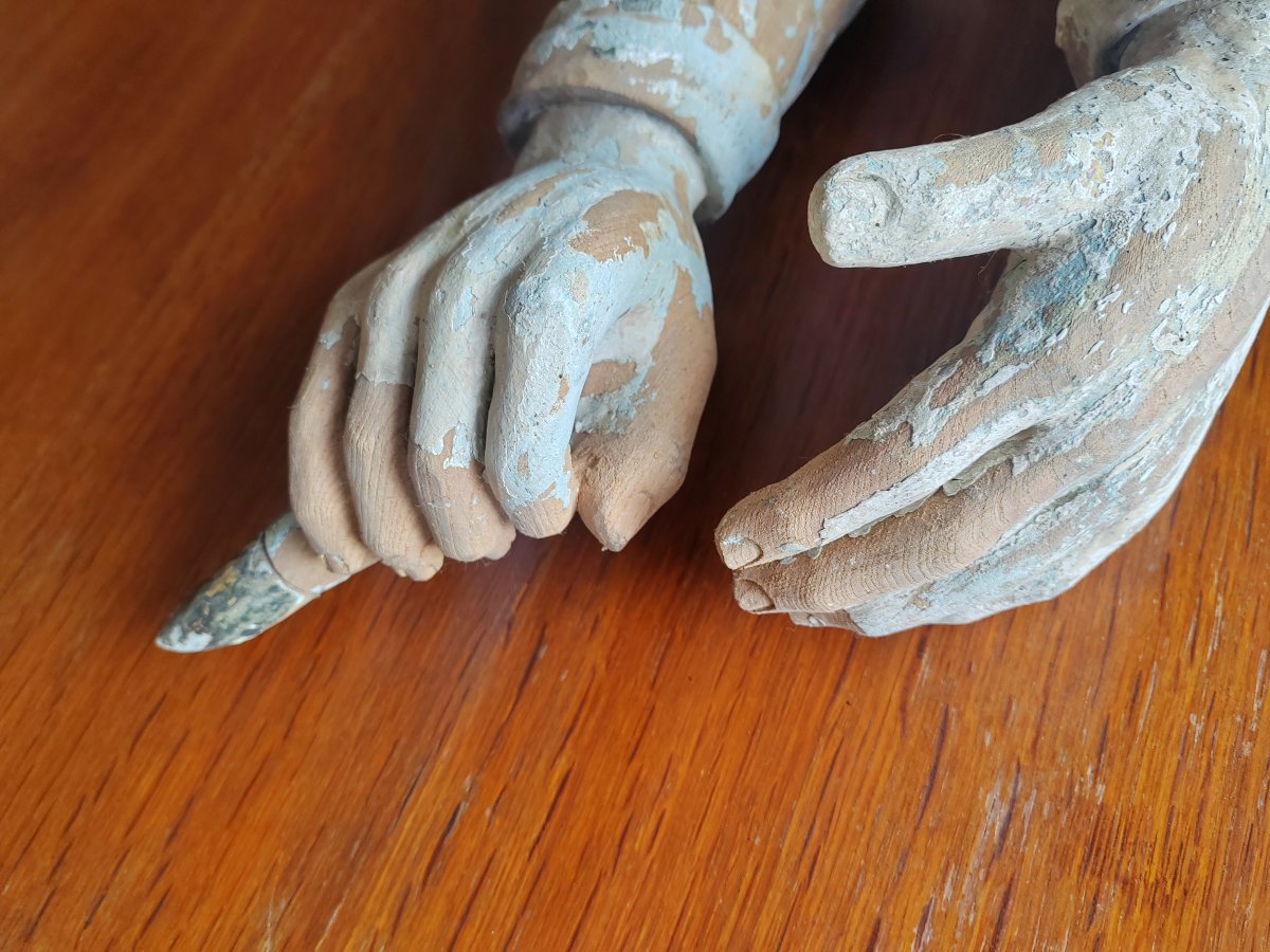 Grande paire de mains en bois sculptés 18 ème -photo-3