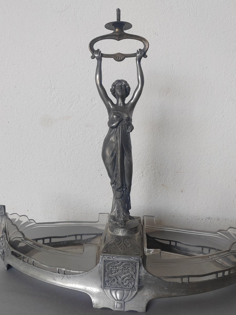 Art Nouveau Centerpiece In Silver-plated Metal -photo-2